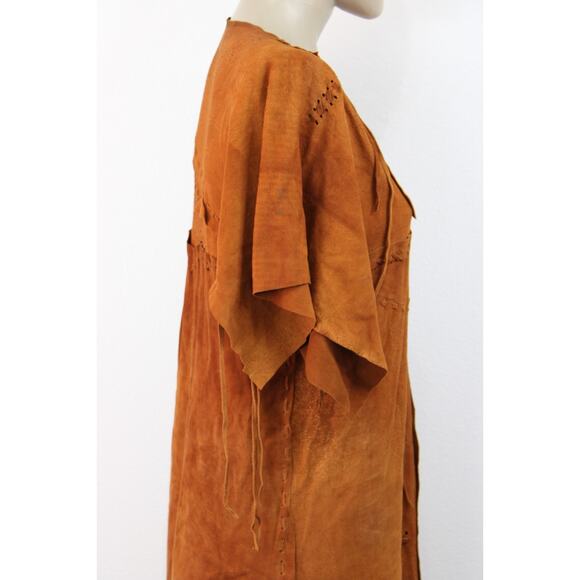 Vintage Skin Hide Leather Handmade Native American Style Dress Beads Fringed O/S - Picture 5 of 16
